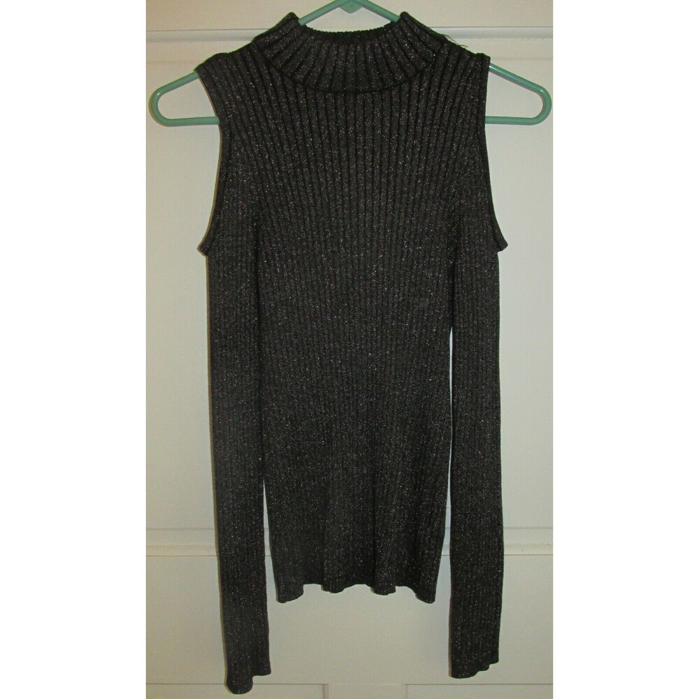 Verve Ami Women's Black Ribbed Mock Neck Cold Shoulder Long Sleeve Top Size M